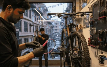 a person servicing a bike